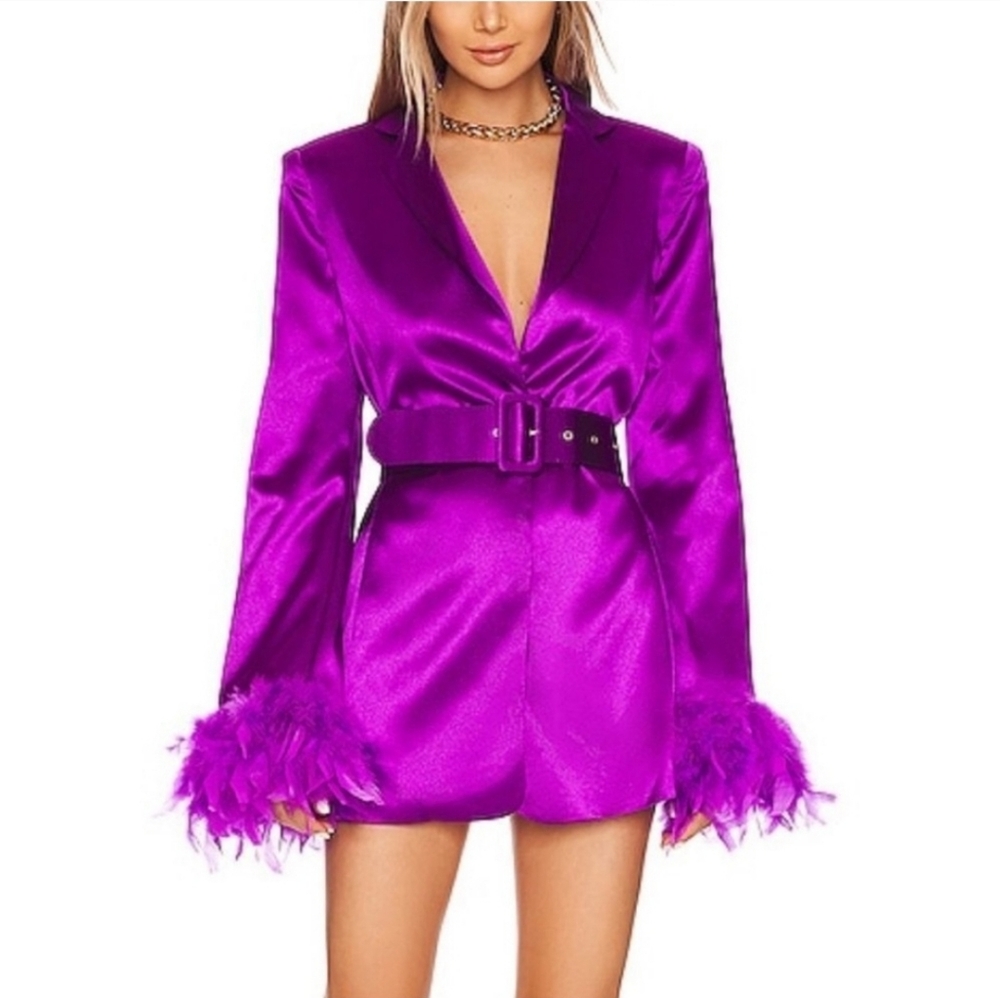 Bronx and Banco Odessa purple blazer Ostrich feather dress Size medium/US 6 - Picture 9 of 14